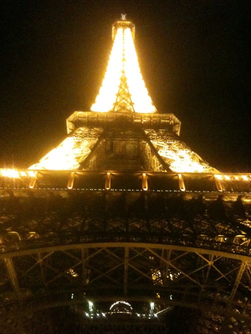 Walking home across the Champ de Mars, and looking up, after dinner with friends. 